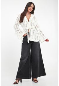 Twinset Milano - Kardigan damski ażurowy z piórkami TWINSET. Wzór: ażurowy #3