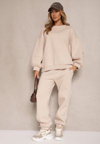 Renee - Beżowy Komplet Dresowy z Polarową Podszewką Bluza i Joggery Ziline. Kolor: beżowy. Materiał: dresówka, polar #5