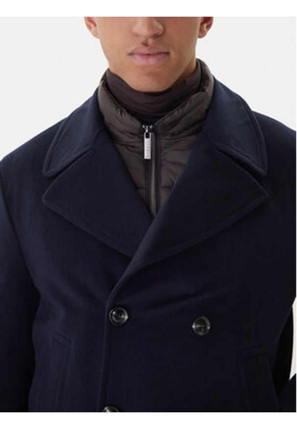 Bugatti Płaszcz wełniany 874228-81063 Granatowy Regular Fit. Kolor: niebieski. Materiał: syntetyk