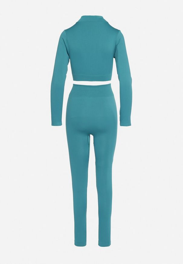 Born2be - Miętowy Komplet Sportowy z Krótką Bluzą i Legginsami Imoona. Kolor: miętowy. Materiał: prążkowany, materiał