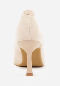 Renee - Beżowe Szpilki Ozdobione Klamrą z Cyrkoniami Lalabria. Zapięcie: klamry. Kolor: beżowy. Materiał: jedwab. Wzór: aplikacja. Obcas: na szpilce. Styl: elegancki, wizytowy. Wysokość obcasa: średni #7