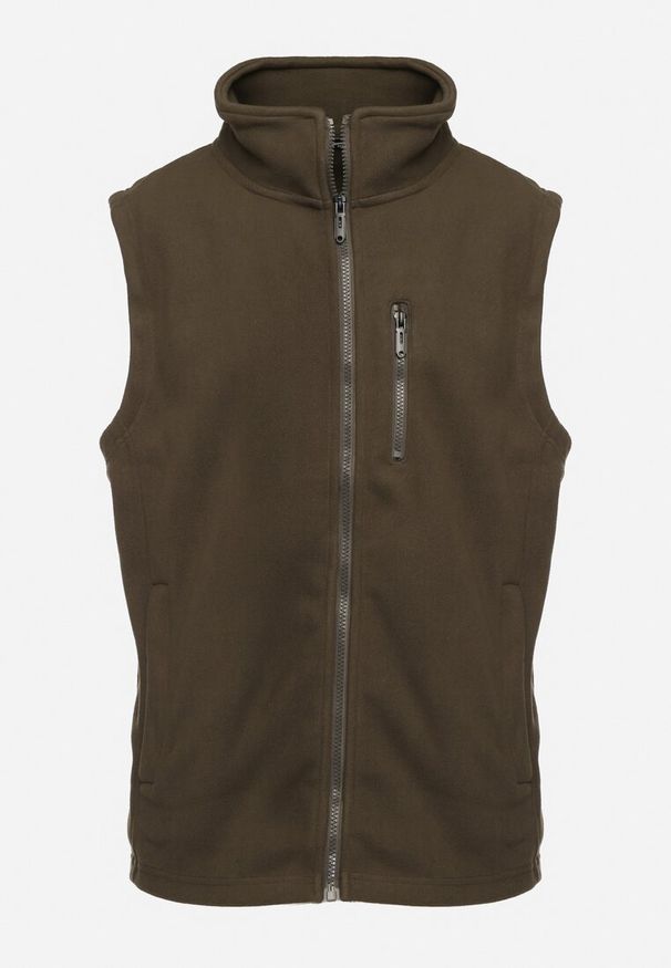 Born2be - Zielona Kamizelka z Półgolfem i Bawełną i Zasuwanymi Kieszeniami Linovira. Okazja: na co dzień. Kolor: zielony. Materiał: bawełna. Styl: casual, elegancki, klasyczny