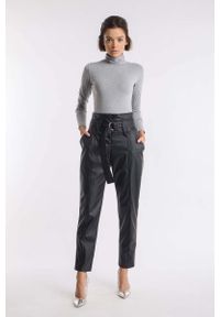 Nommo - Czarne Eleganckie Spodnie z Imitacji Skóry. Kolor: czarny. Materiał: skóra. Styl: elegancki #1