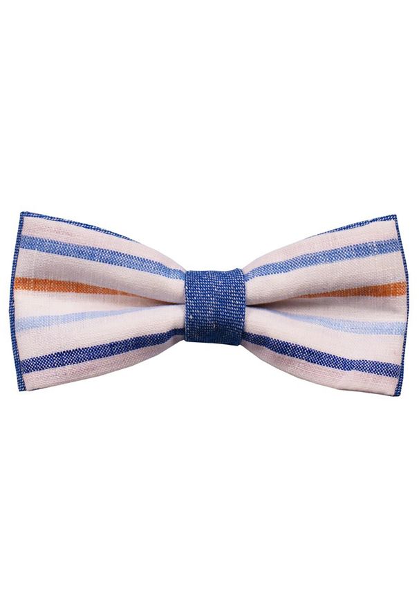 Modini - Biało - błękitna muszka w paski A5. Kolor: biały, wielokolorowy, niebieski. Wzór: paski