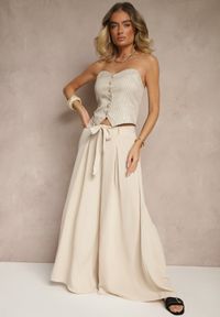 Renee - Beżowe Spodnie z Bawełną o Szerokim Kroju High Waist z Paskiem Iveleldi. Stan: podwyższony. Kolor: beżowy. Materiał: bawełna. Styl: elegancki #5