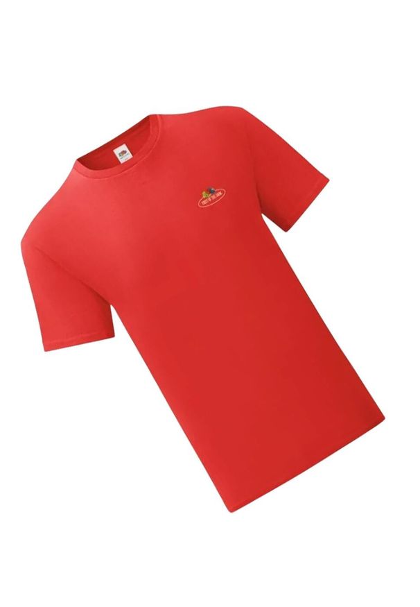 FRUIT OF THE LOOM - Męska Koszulka Z Nadrukiem W Stylu Vintage. Kolor: czerwony. Wzór: nadruk. Sport: turystyka piesza