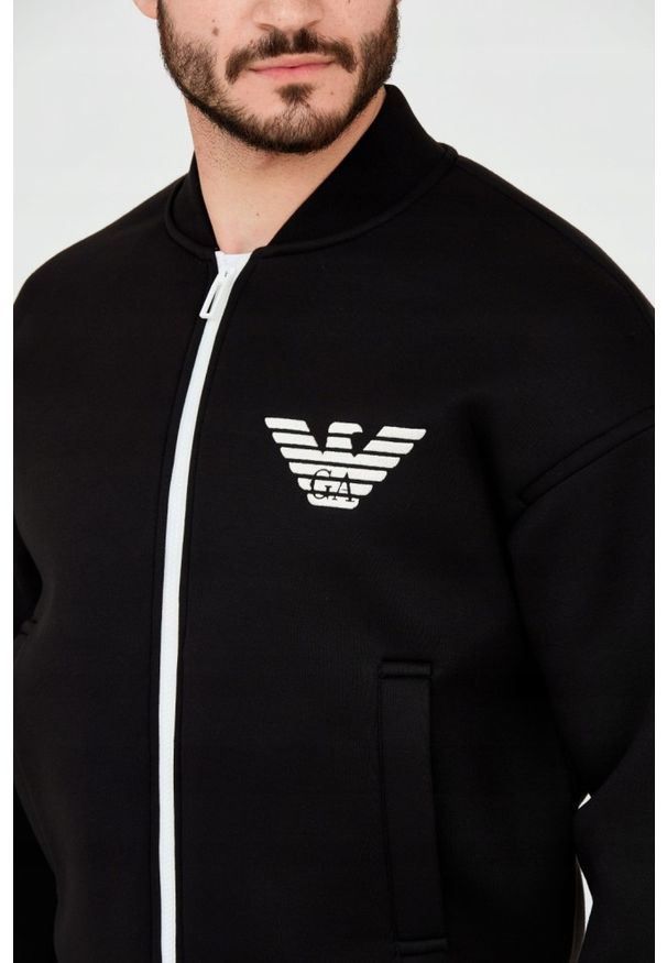 Emporio Armani - EMPORIO ARMANI Czarna neoprenowa bluza męska. Kolor: czarny. Materiał: neopren