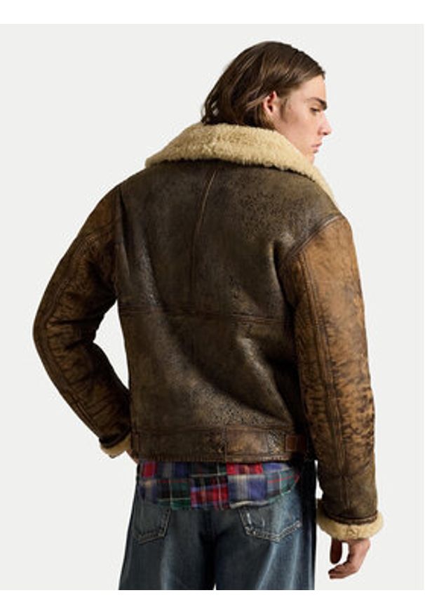 Polo Ralph Lauren Kurtka skórzana 710939176001 Brązowy Regular Fit. Typ kołnierza: polo. Kolor: brązowy. Materiał: skóra