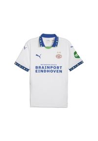 Puma - Trzecia koszulka PSV Eindhoven 2024/25. Kolor: biały, wielokolorowy, niebieski. Wzór: paski