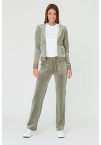 Juicy Couture - JUICY COUTURE Zielone damskie spodnie Del Ray, Rozmiar S. Kolor: zielony. Materiał: welur, poliester. Wzór: haft