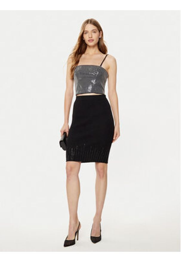 Guess Top W5RH0G WGX40 Srebrny Slim Fit. Kolor: srebrny. Materiał: syntetyk