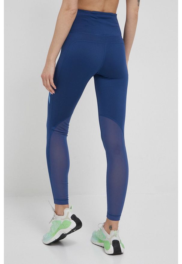Reebok legginsy do biegania Running Vector HB1044 damskie kolor granatowy z nadrukiem. Stan: podwyższony. Kolor: niebieski. Materiał: skóra, poliester, dzianina, materiał. Wzór: nadruk. Sport: bieganie