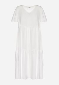 Born2be - Biała Wiskozowa Sukienka Rozkloszowana z Dekoltem V Natilenia. Okazja: na co dzień. Kolor: biały. Materiał: wiskoza. Styl: klasyczny, casual, elegancki #2