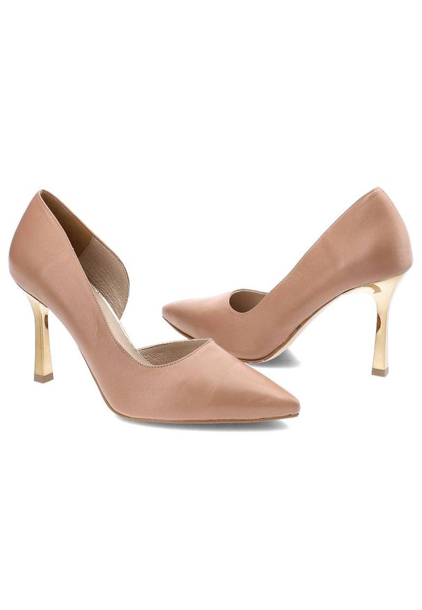 Beżowe Szpilki Karino Eleganckie Skórzane Buty. Okazja: na spacer. Kolor: beżowy. Materiał: skóra. Szerokość cholewki: normalna. Obcas: na szpilce. Styl: elegancki. Wysokość obcasa: średni