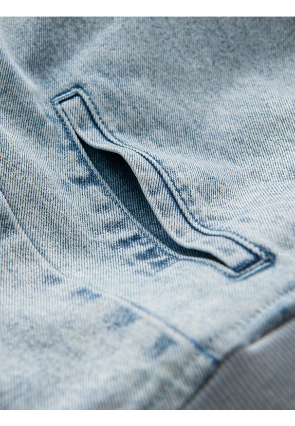 Ombre Clothing - Kurtka męska jeansowa bomberka z efektem stone wash – jasnoniebieska V3 OM-JADJ-0163 - XXL. Kolor: szary. Materiał: jeans. Styl: retro, sportowy, klasyczny