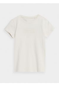 4F JUNIOR - T-shirt z nadrukiem dziewczęcy. Kolor: kremowy, beżowy. Materiał: bawełna. Wzór: nadruk