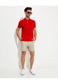Ralph Lauren - RALPH LAUREN - Czerwona koszulka polo Stretch Slim Fit. Typ kołnierza: polo. Kolor: czerwony. Materiał: bawełna, prążkowany. Wzór: haft #2