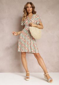 Renee - Pomarańczowa Kopertowa Sukienka Mini z Gumką w Talii z Wiskozy Samata. Kolor: pomarańczowy. Materiał: wiskoza. Długość rękawa: krótki rękaw. Sezon: lato, wiosna. Typ sukienki: kopertowe. Długość: mini