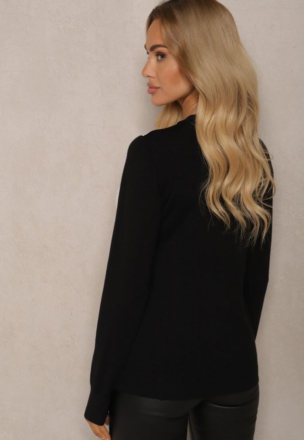 Renee - Czarno-Biały Sweter z Wiskozą i Modalem Ozdobiony Cyrkoniami Seanelia. Kolor: czarny. Materiał: wiskoza. Wzór: aplikacja. Styl: elegancki