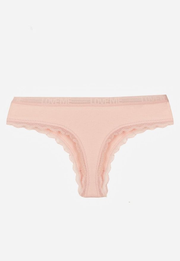 Born2be - Jasnoróżowe Majtki Stringi z Subtelną Koronką z Bawełną Adriedah. Kolor: różowy. Materiał: bawełna, koronka. Wzór: koronka