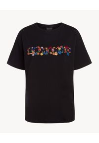 Ermanno Firenze - ERMANNO FIRENZE - Czarny t-shirt z kolorowym haftem. Okazja: na co dzień. Kolor: czarny. Materiał: bawełna. Długość: długie. Wzór: haft, kolorowy. Styl: casual #1