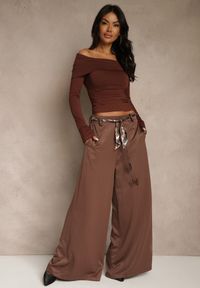 Renee - Brązowe Szerokie Spodnie z Paskiem w Stylu Wstążki Tussema. Okazja: na co dzień. Kolor: brązowy. Styl: casual #1