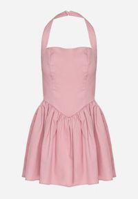 Born2be - Różowa Rozkloszowana Sukienka Vices z Paskiem na Szyję Nelimira. Okazja: na co dzień. Kolor: różowy. Wzór: aplikacja. Styl: casual, elegancki #3