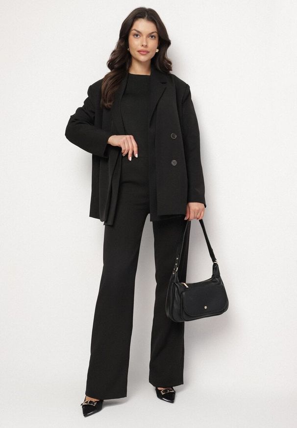 Born2be - Czarna Dwurzędowa Marynarka z Usztywnioną Linią Ramion Sonarilla. Okazja: na co dzień. Kolor: czarny. Materiał: jeans. Styl: klasyczny, casual, elegancki