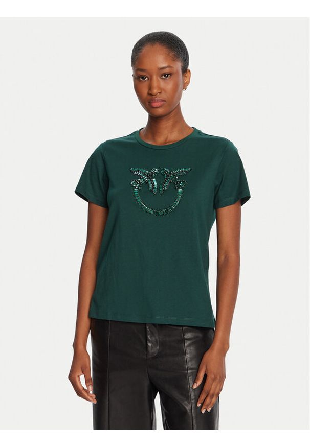 Pinko - PINKO T-Shirt Quentin 100535 A2RN Zielony Regular Fit. Kolor: zielony. Materiał: bawełna