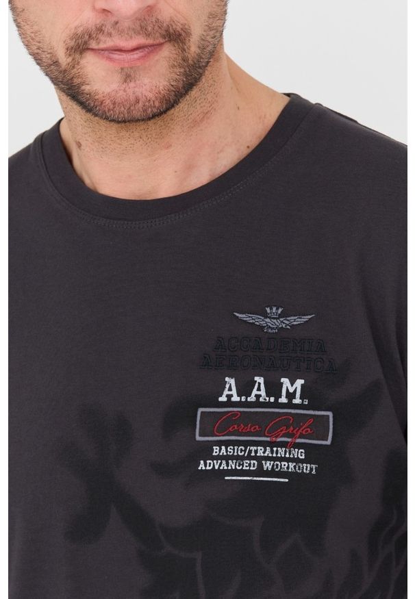 Aeronautica Militare - AERONAUTICA MILITARE Grafitowy bawełniany męski t-shirt M.C., Rozmiar XXL. Kolor: szary. Materiał: bawełna