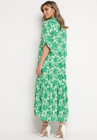 Born2be - Zielona Sukienka Maxi w Kwiatowy Wzór z Koszulową Górą Lithaia. Kolor: zielony. Długość rękawa: długi rękaw. Wzór: kwiaty. Sezon: wiosna, lato. Typ sukienki: koszulowe. Długość: maxi #6