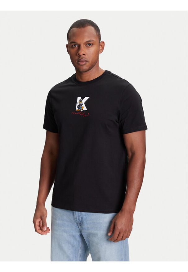 Karl Lagerfeld - KARL LAGERFELD T-Shirt 755099 553270 Czarny Regular Fit. Typ kołnierza: dekolt w karo. Kolor: czarny. Materiał: bawełna