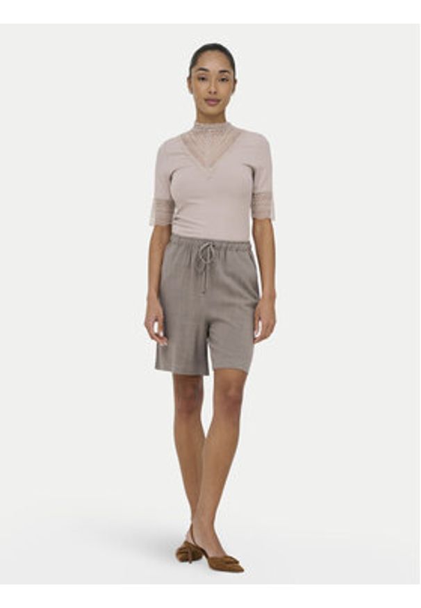 only - ONLY Bluzka Tilde 15335353 Beżowy Slim Fit. Kolor: beżowy. Materiał: wiskoza