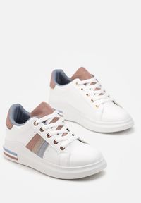 Born2be - Biało-Różowe Sneakersy z Przeszyciami Lisene. Kolor: biały #4