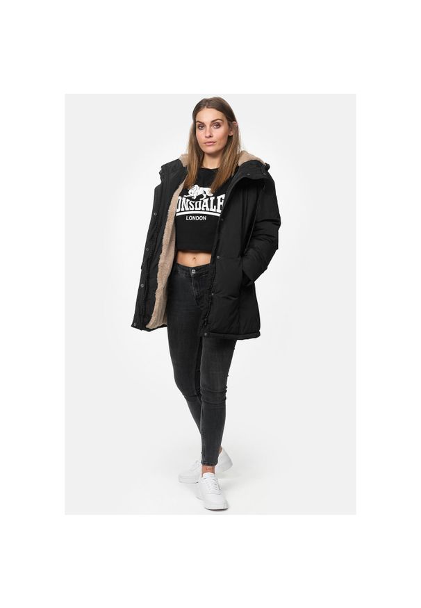 Parka dla kobiet Lonsdale Tong. Typ kołnierza: kaptur. Kolor: czarny. Materiał: futro. Sezon: zima