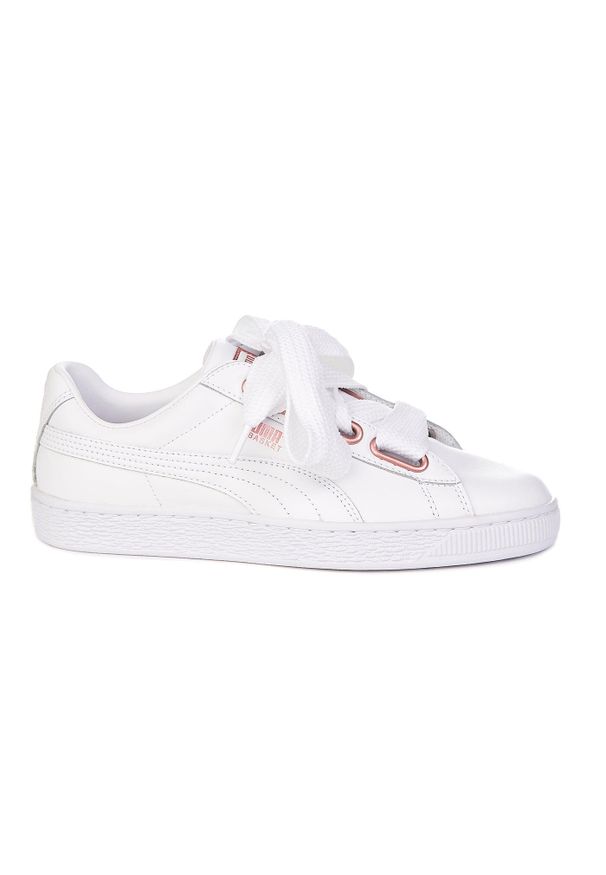 Puma - PUMA Basket Heart Leather Wns ZLN 0354 — Damskie sneakers skórzane. Okazja: na co dzień. Zapięcie: sznurówki. Kolor: biały. Materiał: skóra
