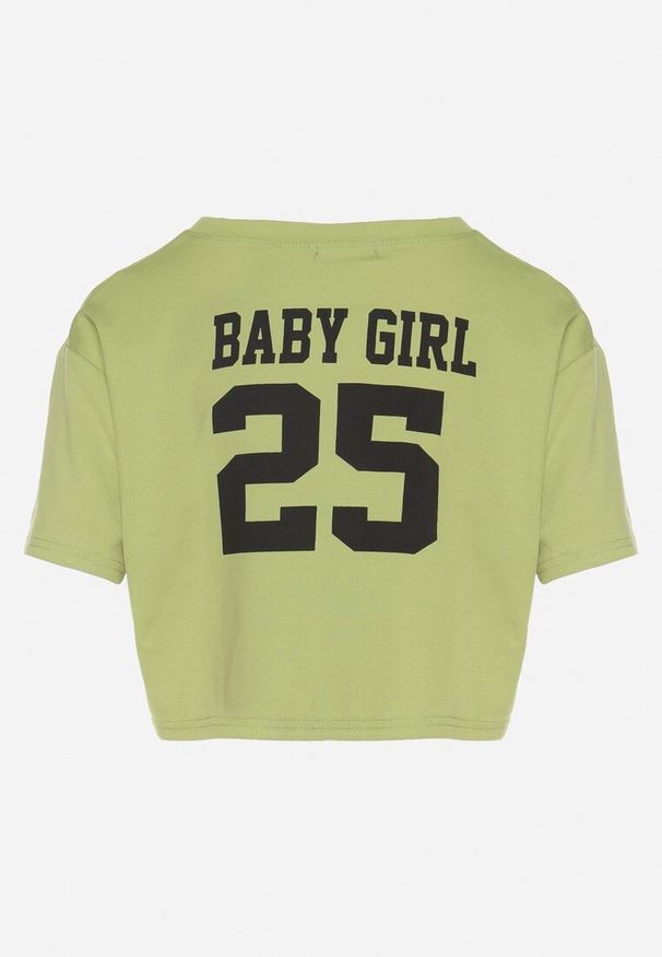 Born2be - Zielony Bawełniany T-shirt Oversize o Krótkim Kroju Zariona. Okazja: na co dzień. Kolor: zielony. Materiał: bawełna. Długość: krótkie. Wzór: aplikacja. Styl: casual, elegancki, klasyczny