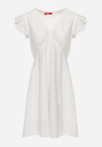 Renee - Biała Haftowana Sukienka Bawełniana o Rozkloszowanym Fasonie Laquita. Okazja: na co dzień. Typ kołnierza: dekolt w kształcie V. Kolor: biały. Materiał: bawełna. Długość rękawa: krótki rękaw. Wzór: haft. Typ sukienki: rozkloszowane, proste. Styl: casual, elegancki #4