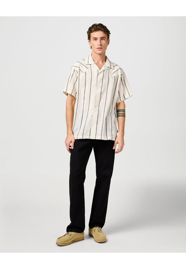 Wrangler - MESKA KOSZULA WRANGLER SS W RESORT SHIRT NATURAL STRIPE 112362750