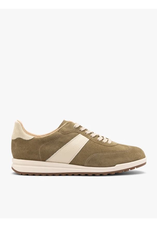 Ryłko - Oliwkowe sznurowane półbuty damskie. Okazja: na co dzień. Zapięcie: sznurówki. Kolor: oliwkowy. Materiał: skóra, welur. Szerokość cholewki: normalna. Styl: casual, street, sportowy