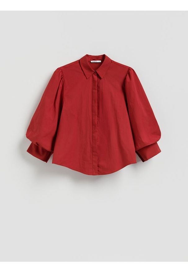 Reserved - Koszula z bufiastymi rękawami - czerwony. Kolor: czerwony. Materiał: bawełna, tkanina