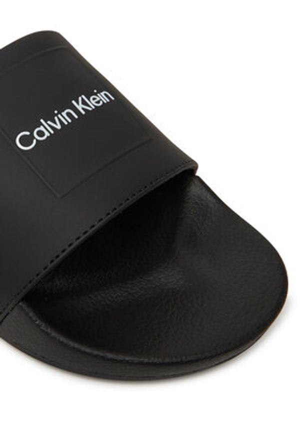 Calvin Klein Klapki Pool Slide W/ Ck Square HM0HM01754 Czarny. Kolor: czarny. Materiał: skóra