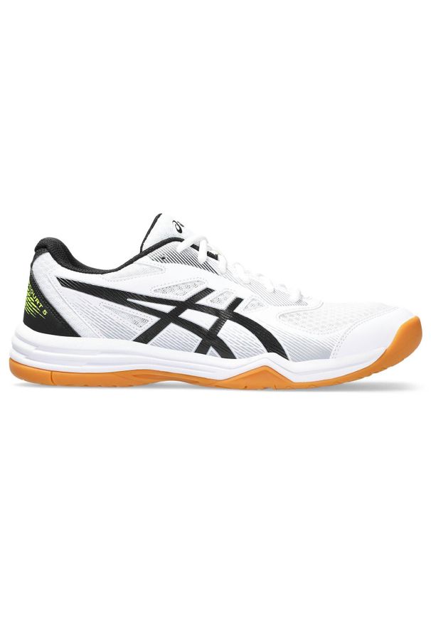 Buty do badmintona męskie Asics Upcourt 5 WH 103. Kolor: wielokolorowy, żółty, czarny, biały, niebieski. Materiał: guma, materiał, syntetyk
