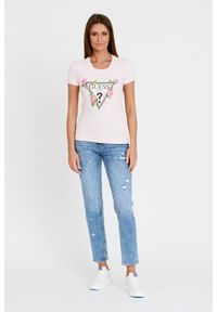 Guess - GUESS Różowy t-shirt Floral Triangle Tee. Kolor: różowy #2