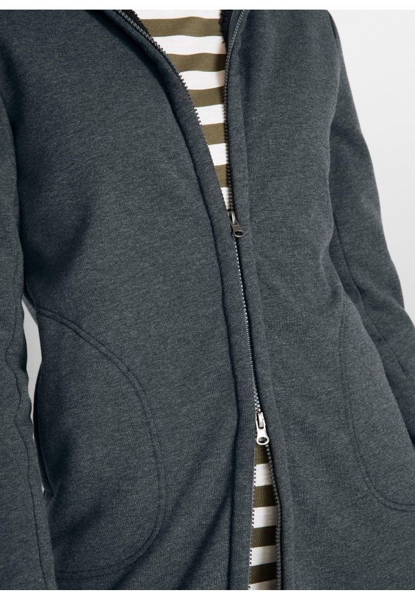 bonprix - Bluza rozpinana z kapturem z podszewką barankiem. Typ kołnierza: kaptur. Kolor: szary. Materiał: futro