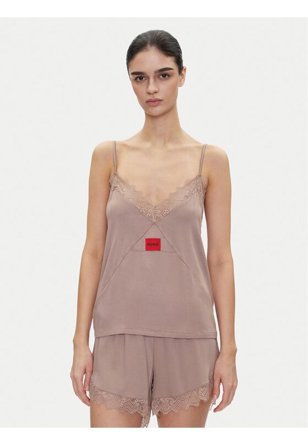 Hugo - HUGO Koszulka piżamowa Red Label Lace_Cami 50531653 Brązowy Regular Fit. Kolor: brązowy. Materiał: wiskoza