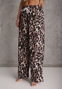 Renee - Panterkowe Spodnie High Waist Wide Leg z Koronkowym Wiązaniem w Talii Leanta. Stan: podwyższony. Kolekcja: plus size. Materiał: koronka. Długość: krótkie #3