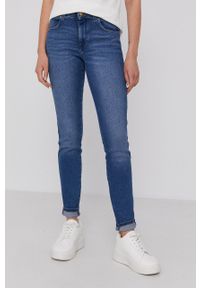 Wrangler jeansy Skinny Airblue damskie medium waist. Kolor: niebieski #1