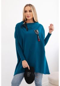 Inny - Bluza oversize z asymetrycznymi bokami morski. Kolor: morski. Materiał: elastan, prążkowany, materiał, bawełna. Długość: długie