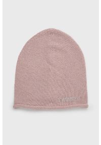 TwinSet - Twinset czapka wełniana kolor różowy z cienkiej dzianiny wełniana. Kolor: różowy. Materiał: wełna, dzianina